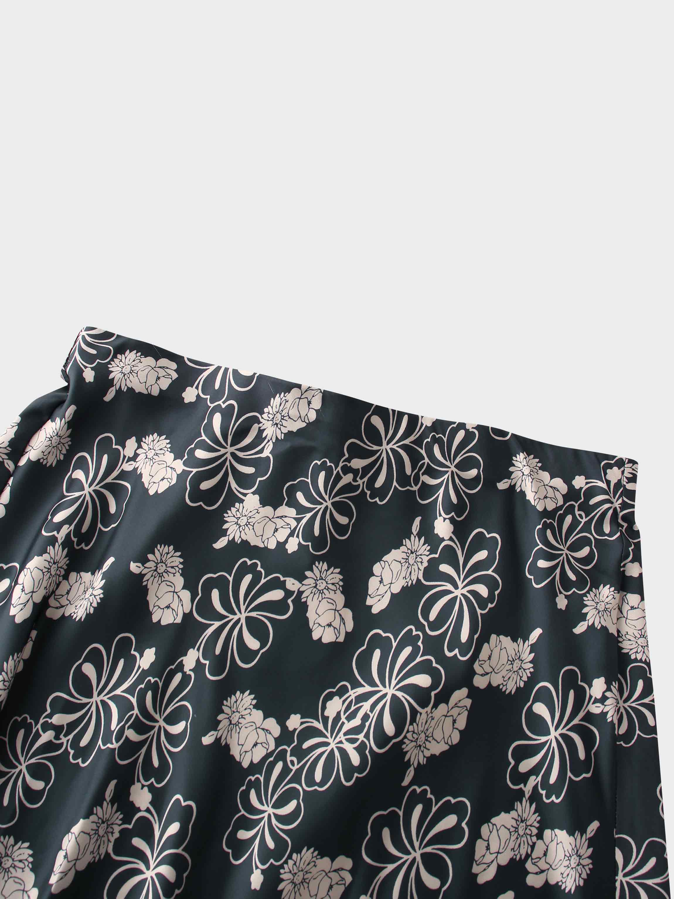 Printed Faux Satin Slip Skirt-Navy/Taupe Floral