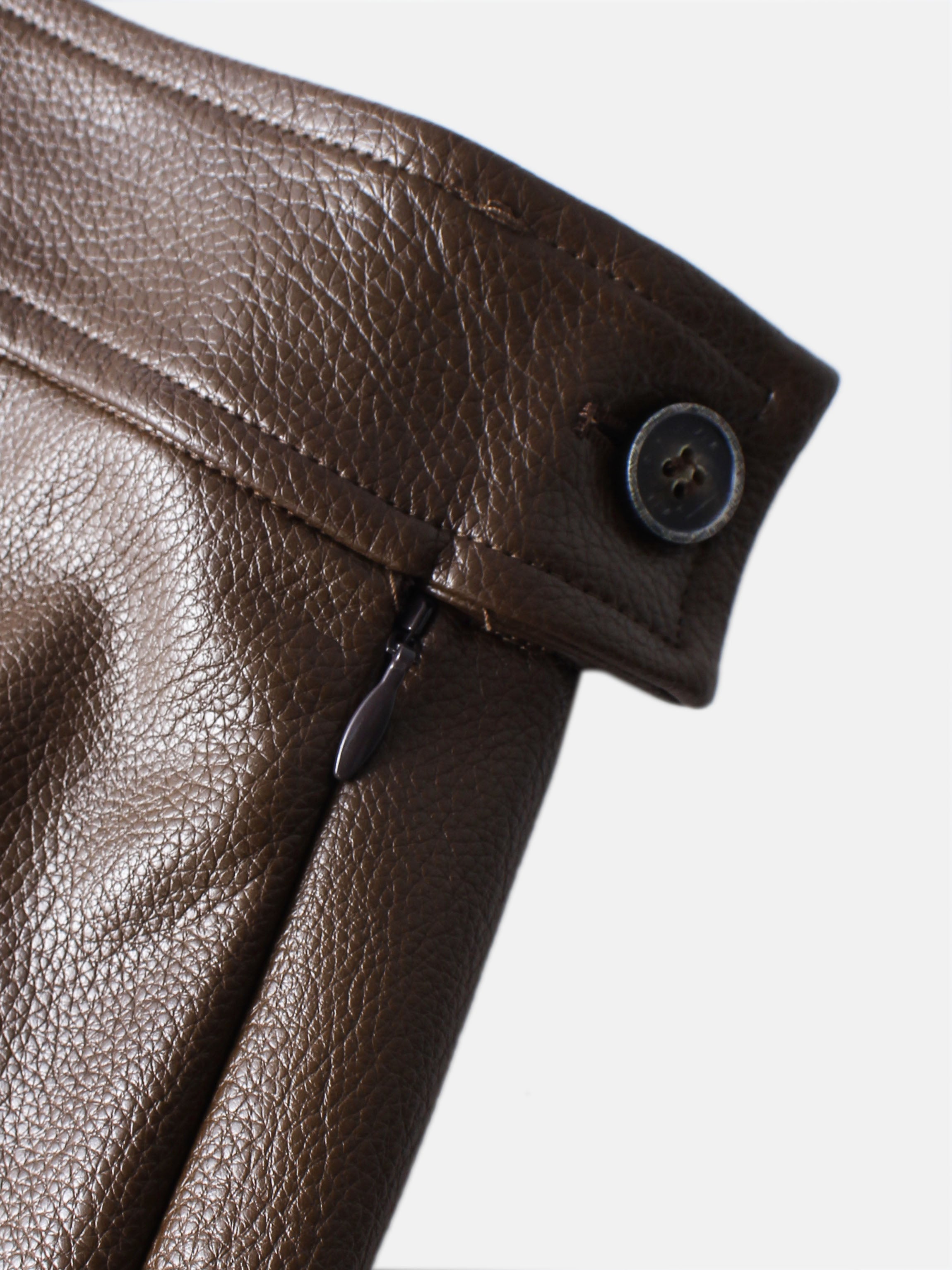 Textured Faux Leather Seam Skirt - Brown
