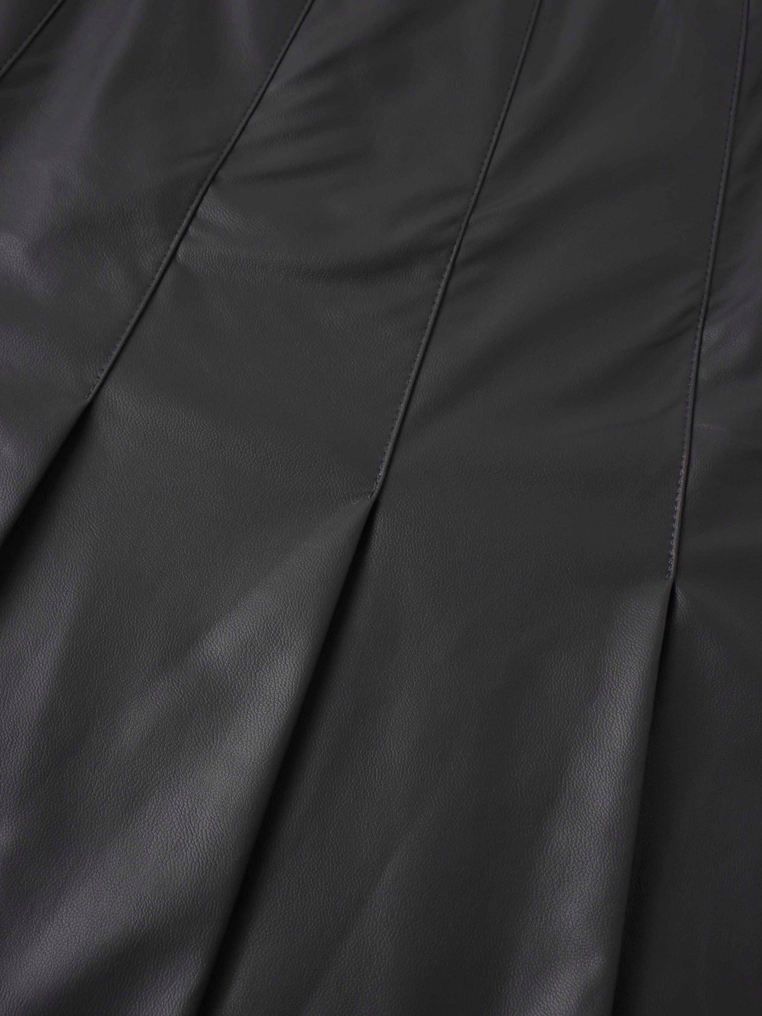 Faux Leather Stitch Down Pleated Skirt-Grey