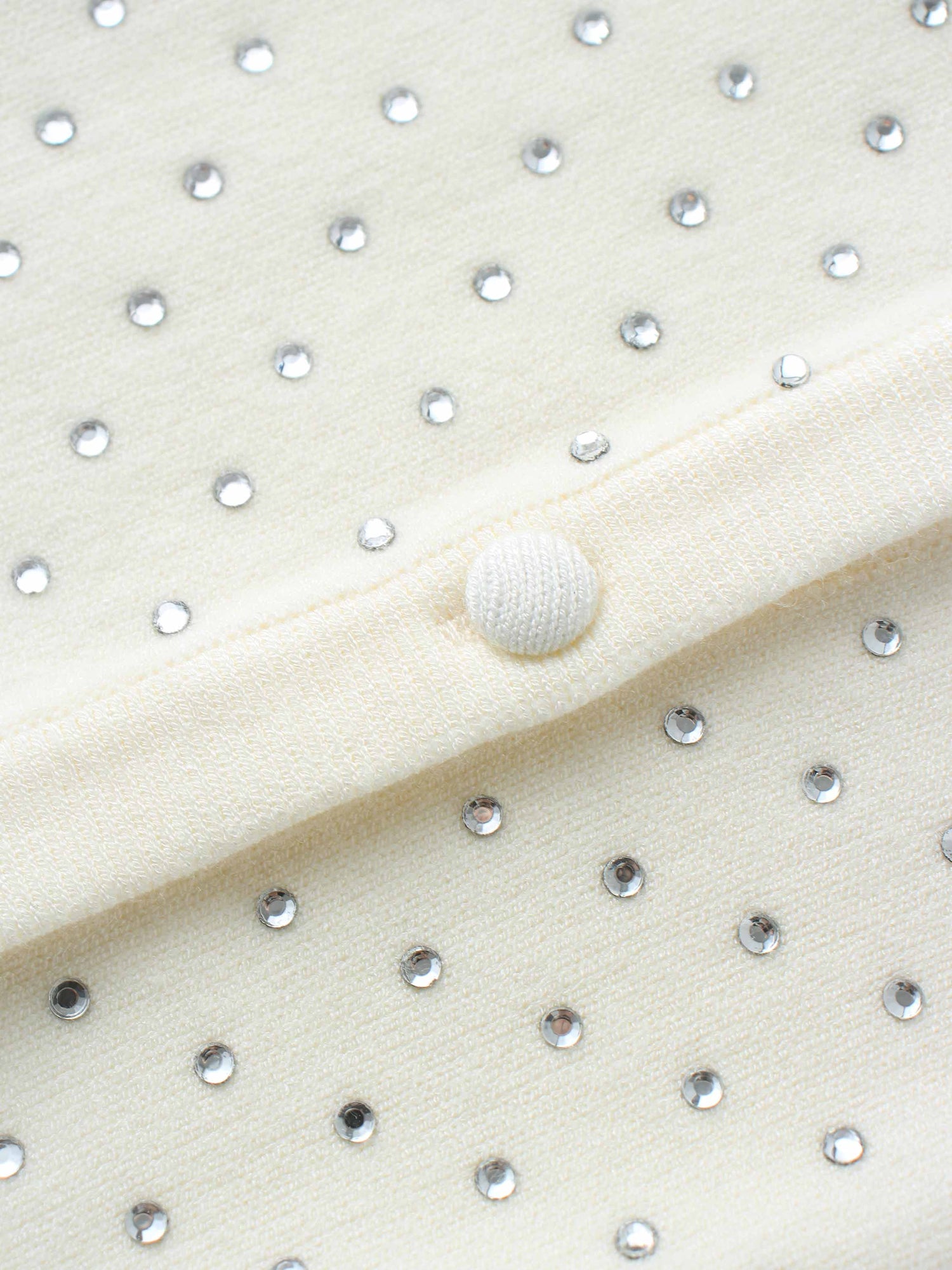 Stone Embellished Crew Cardigan-White