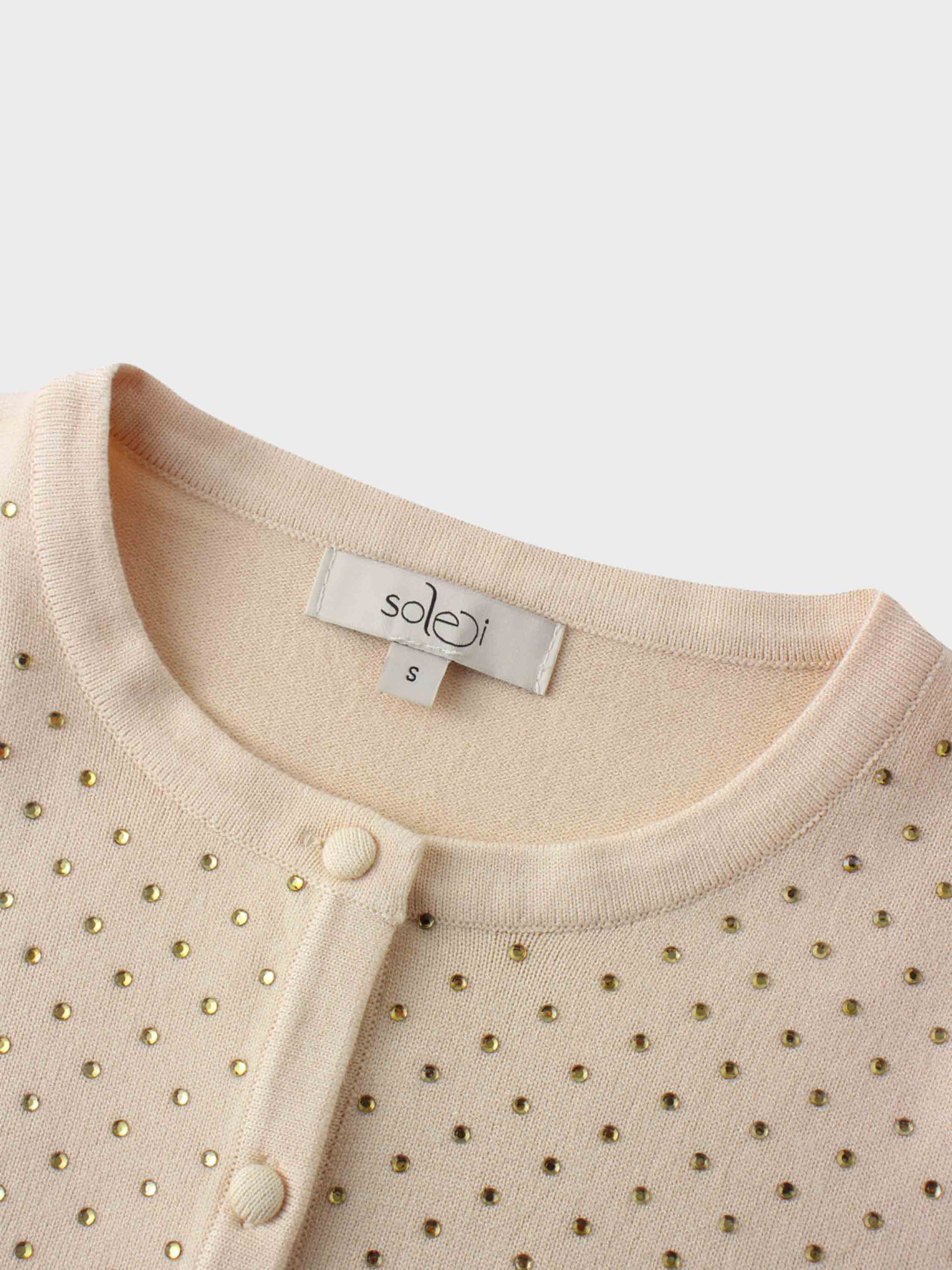 Stone Embellished Crew Cardigan-Vanilla