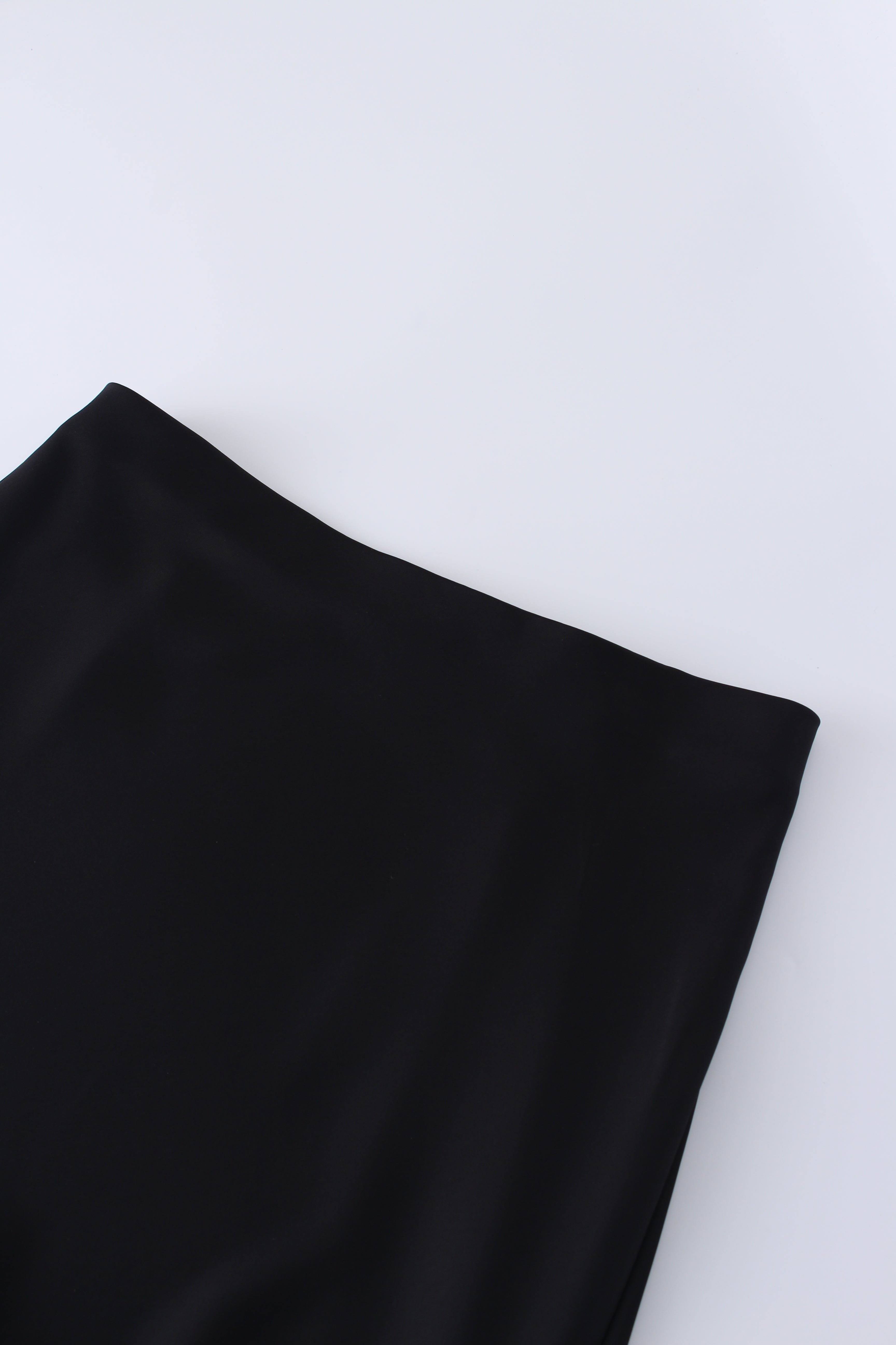 Solid Faux Satin Slip Skirt-Black