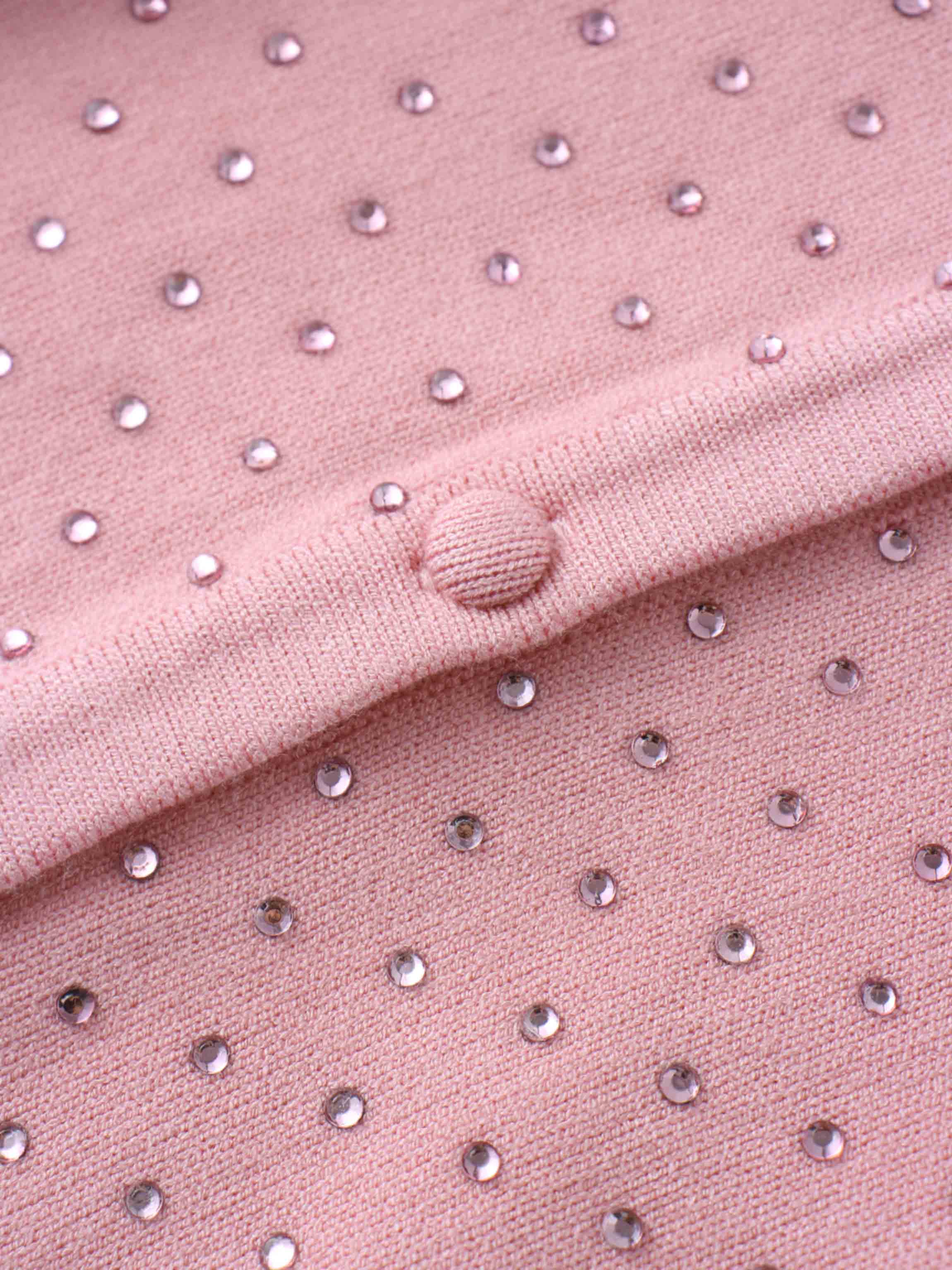 Stone Embellished Crew Cardigan-Pink