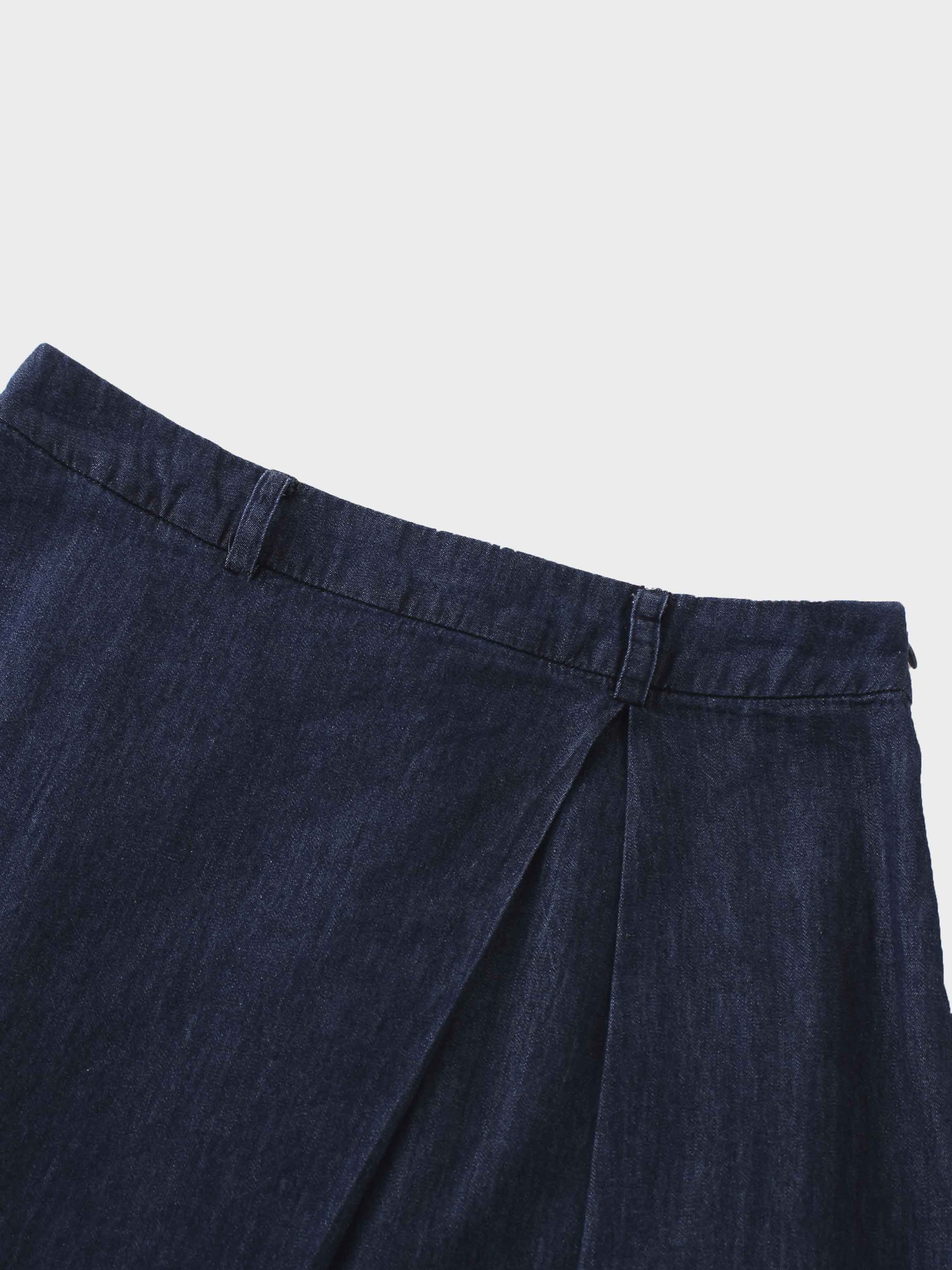 Side Inverted Pleat Denim Skirt-Dark Blue