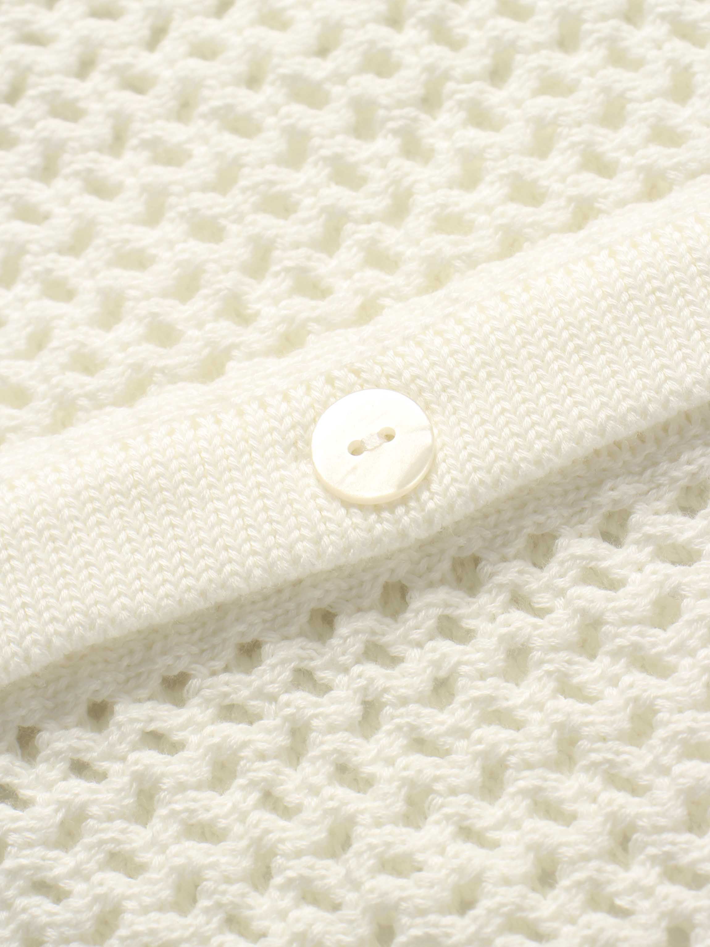 Crochet Knit Button Down Cardigan-White