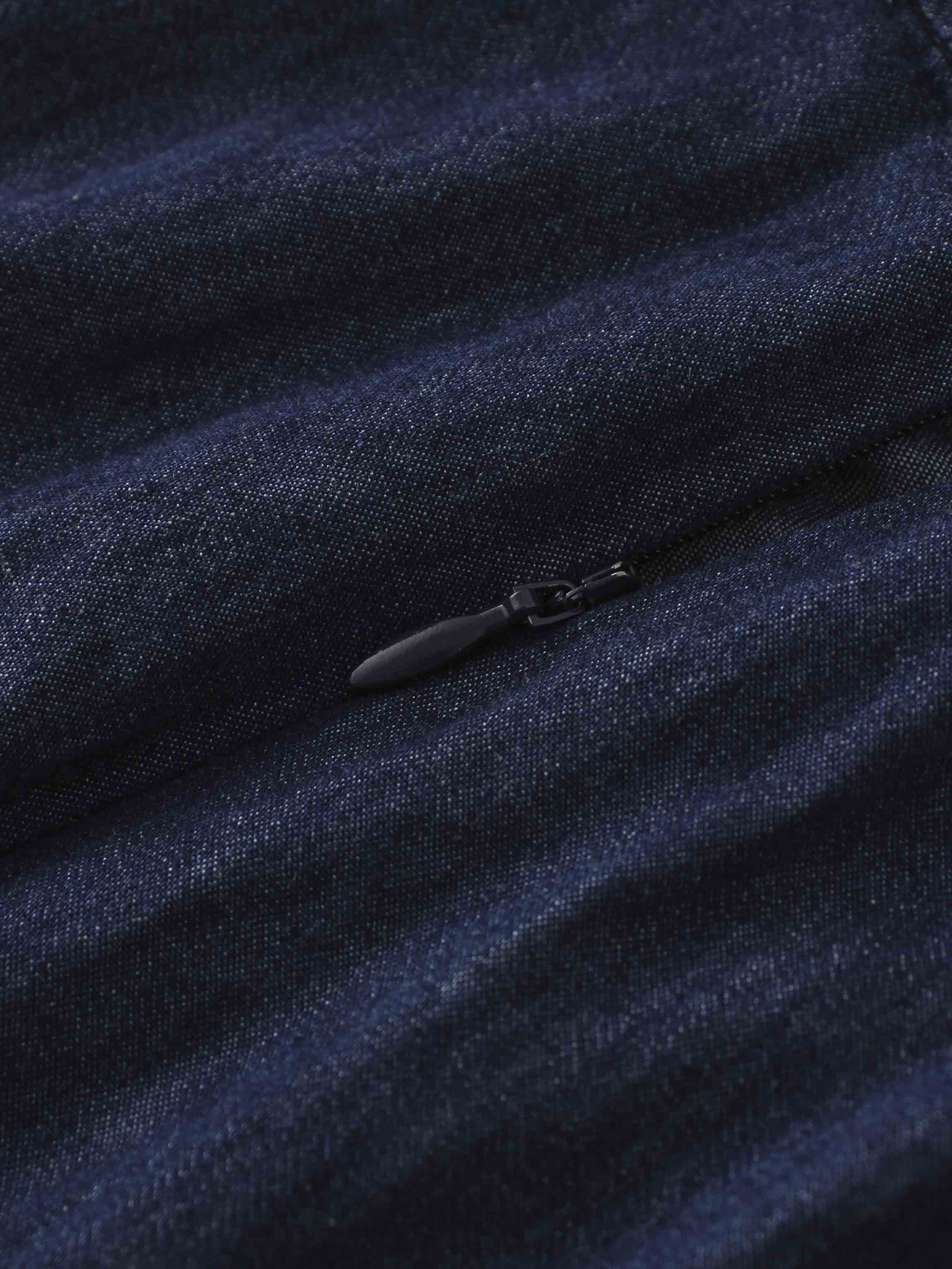 Side Inverted Pleat Denim Skirt-Dark Blue