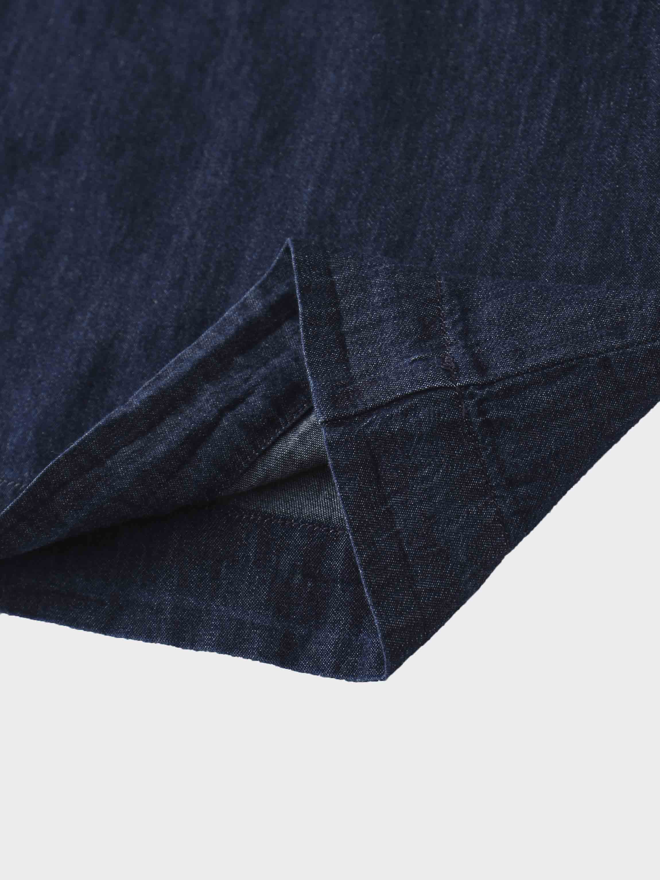 Side Inverted Pleat Denim Skirt-Dark Blue