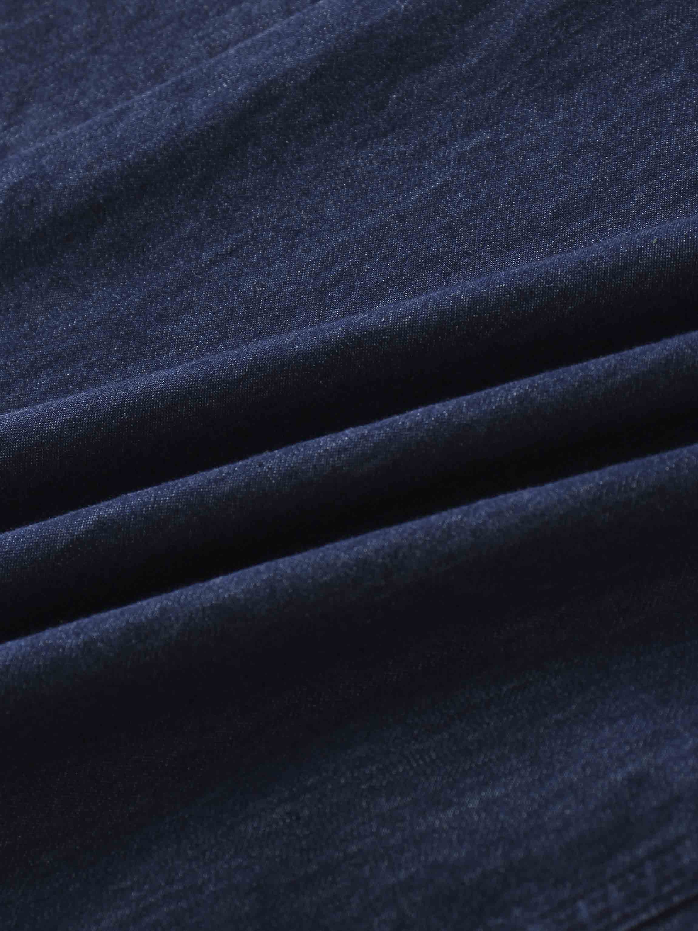 Side Inverted Pleat Denim Skirt-Dark Blue