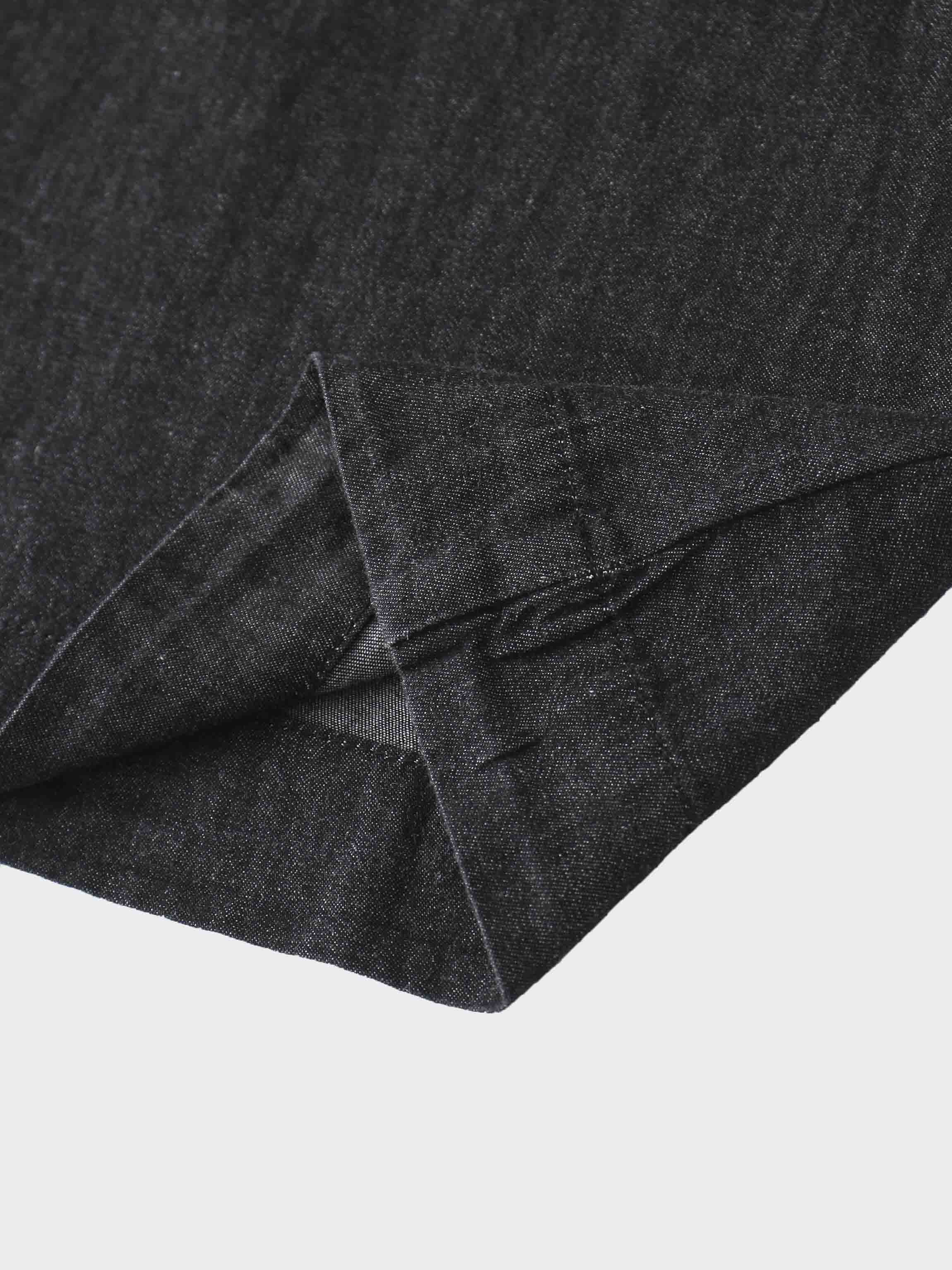 Side Inverted Pleat Denim Skirt-Black