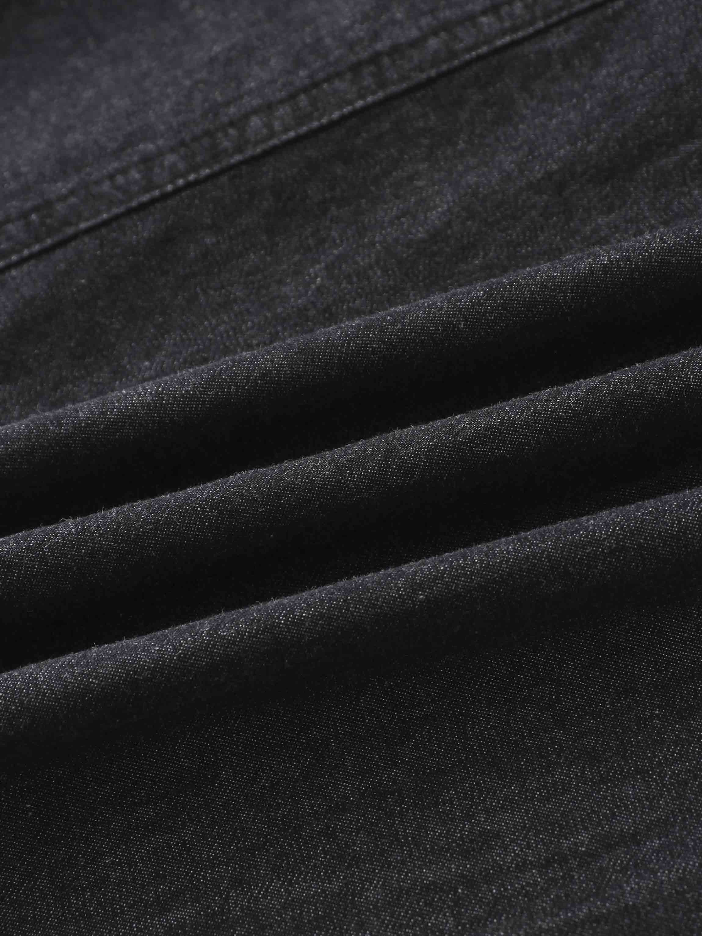 Side Inverted Pleat Denim Skirt-Black