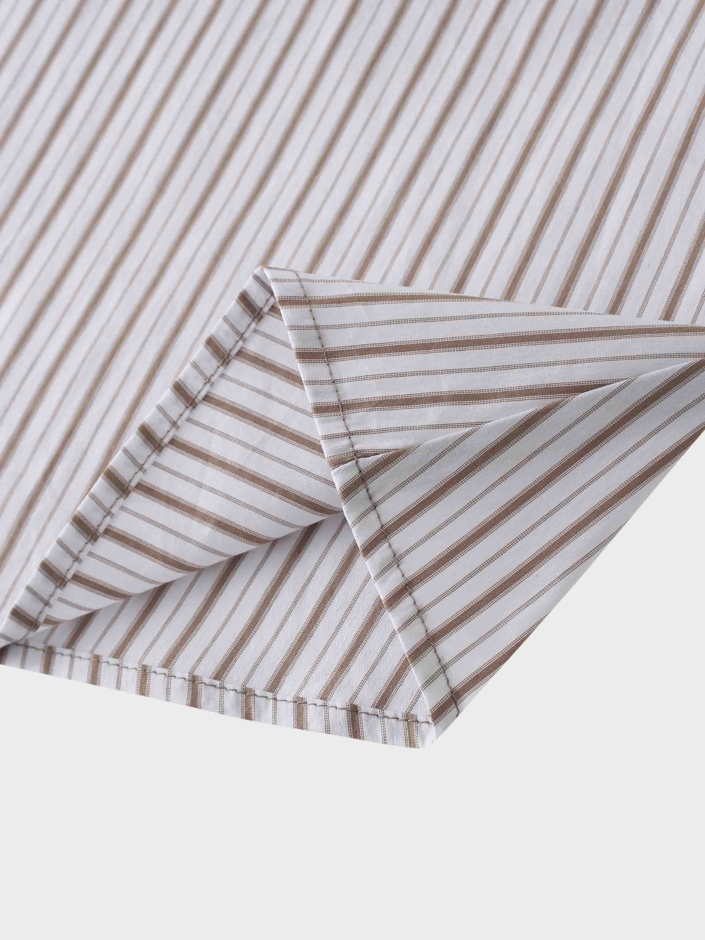 Mixed Pinstripe Belted Shirtdress-Tan