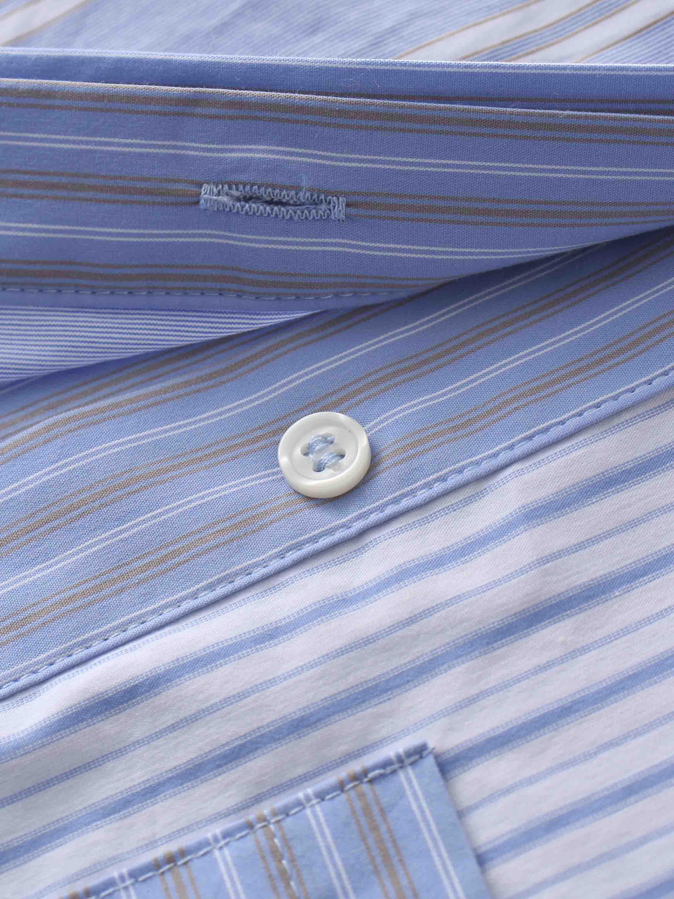 Mixed Pinstripe Belted Shirtdress-Blue