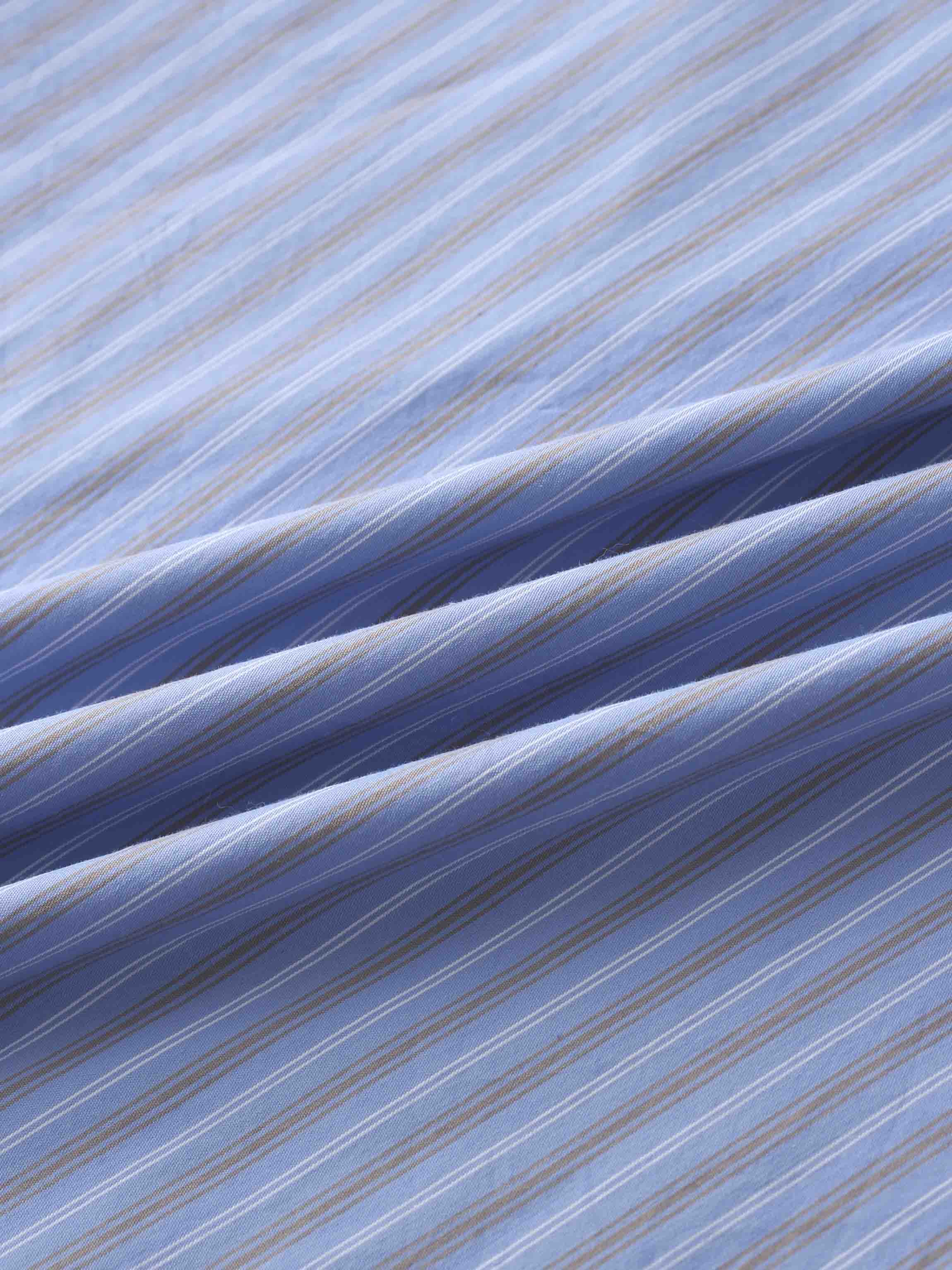 Mixed Pinstripe Belted Shirtdress-Blue