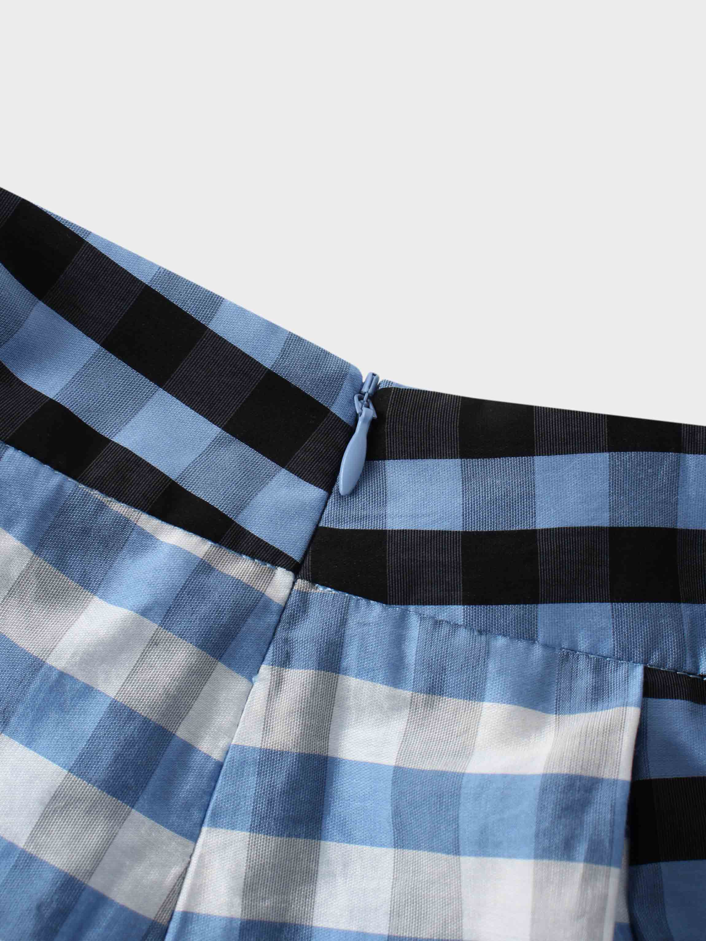 Gingham Two Color Box Pleat Skirt-Blue
