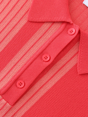 Mixed Stripe Polo Sweater-Coral