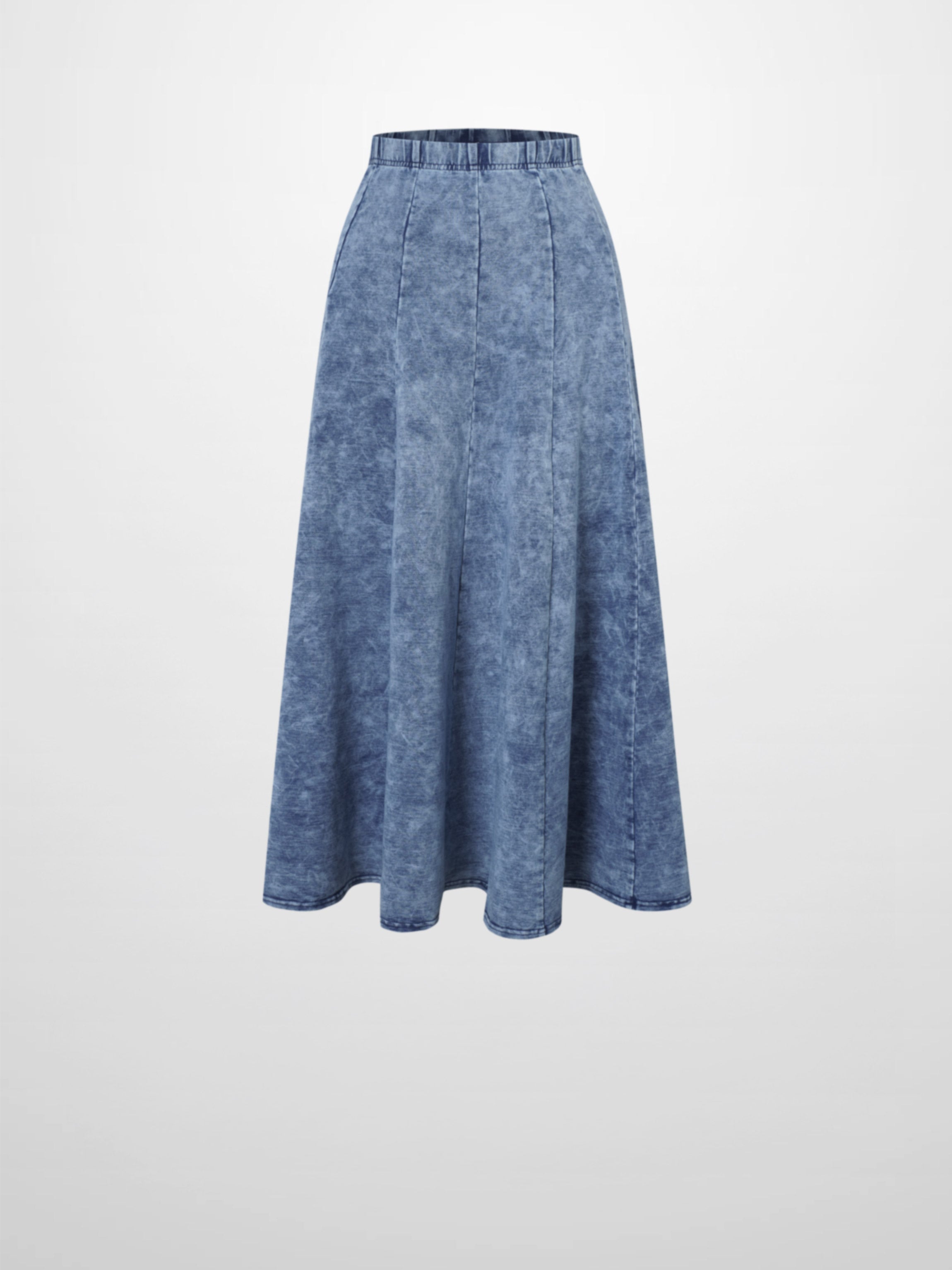Paneled Flare Skirt 25"-Light Blue Wash