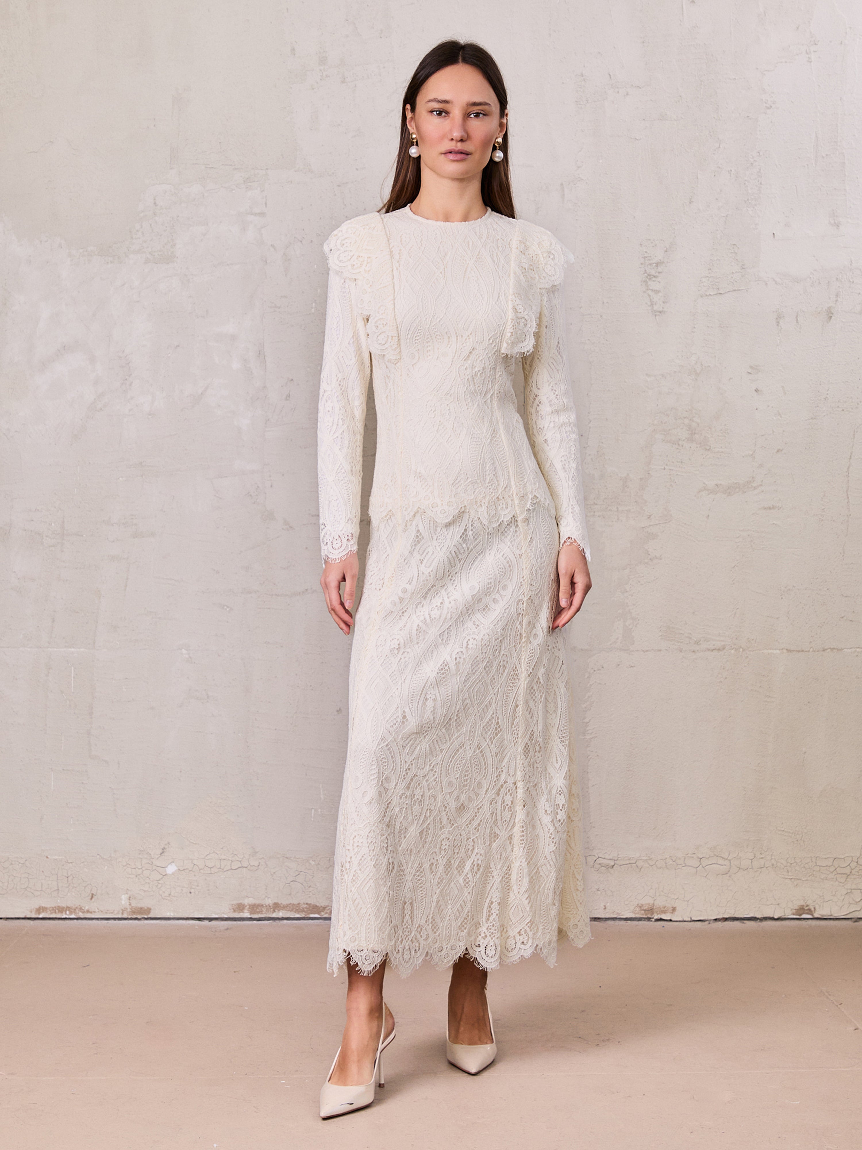 Lace Detail Dress-Ivory