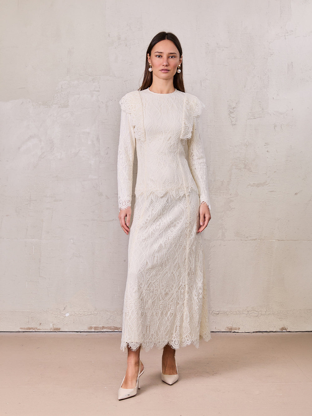 Lace Detail Dress-Ivory