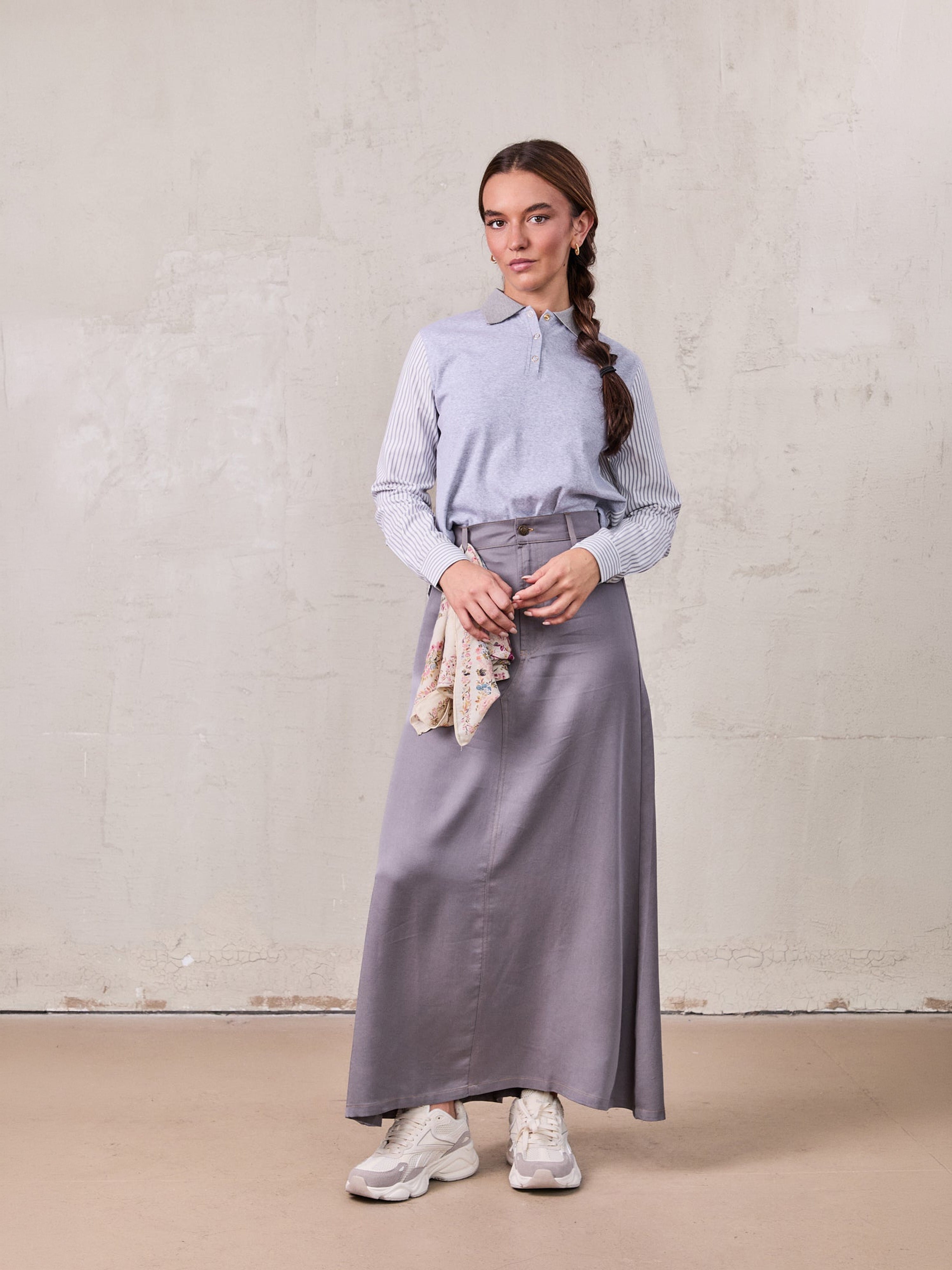 Lightweight A-Line Skirt-Grey