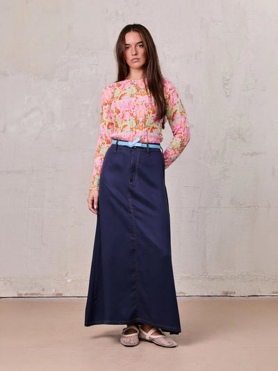 Lightweight A-Line Skirt-Navy