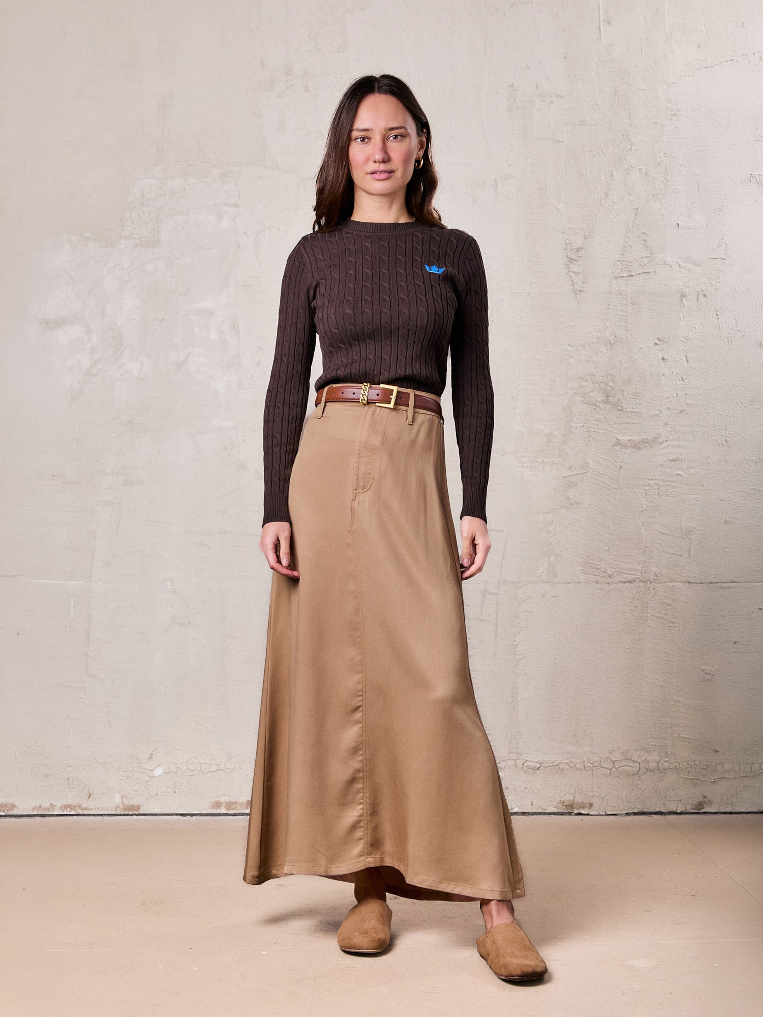 Lightweight A-Line Skirt-Tan