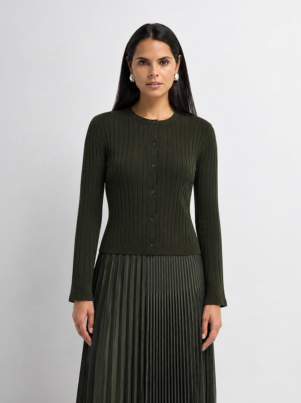 Lightweight Ribbed Cardigan 20" - Green