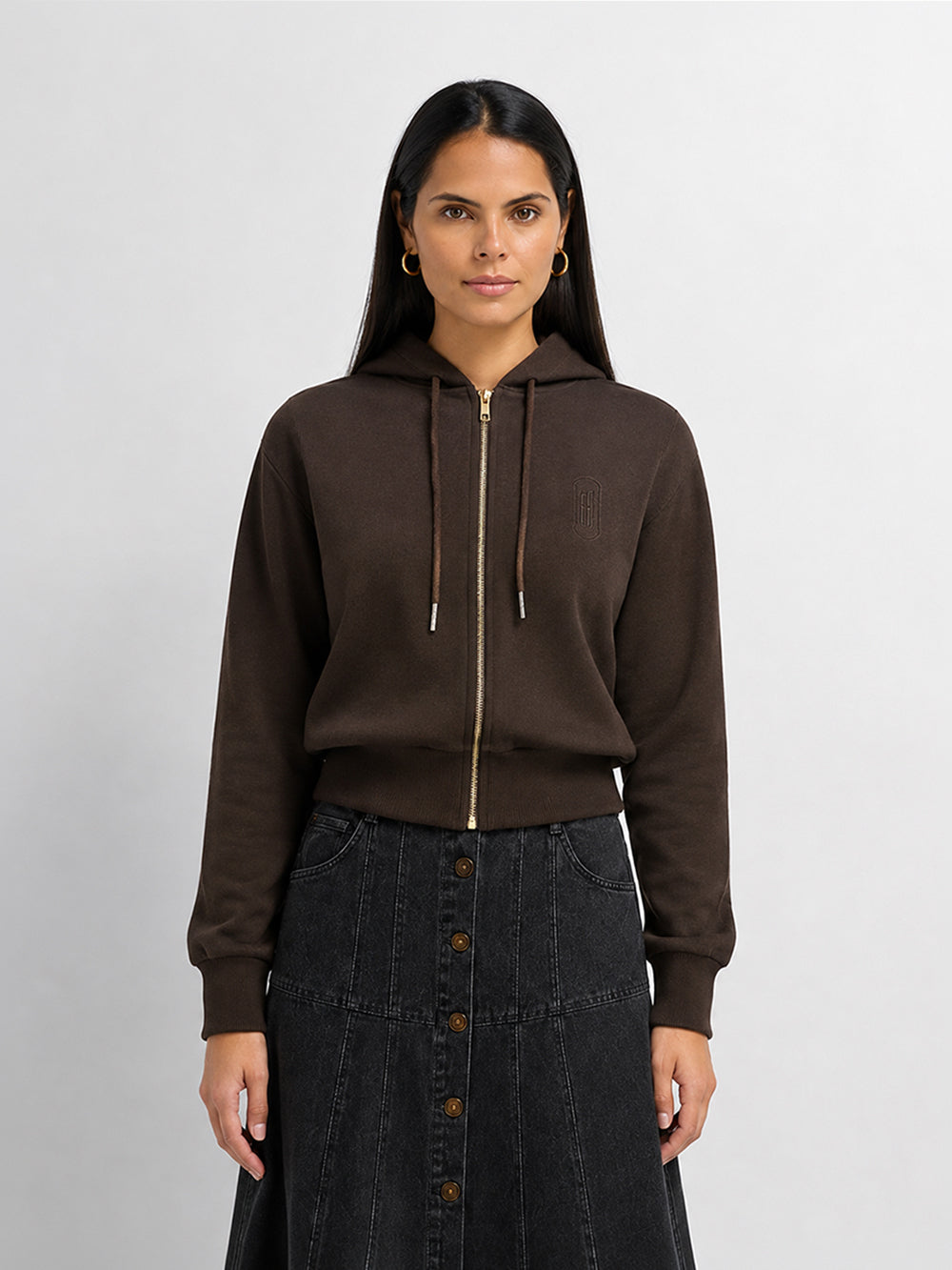 Lightweight Zip Up Hoodie - Brown