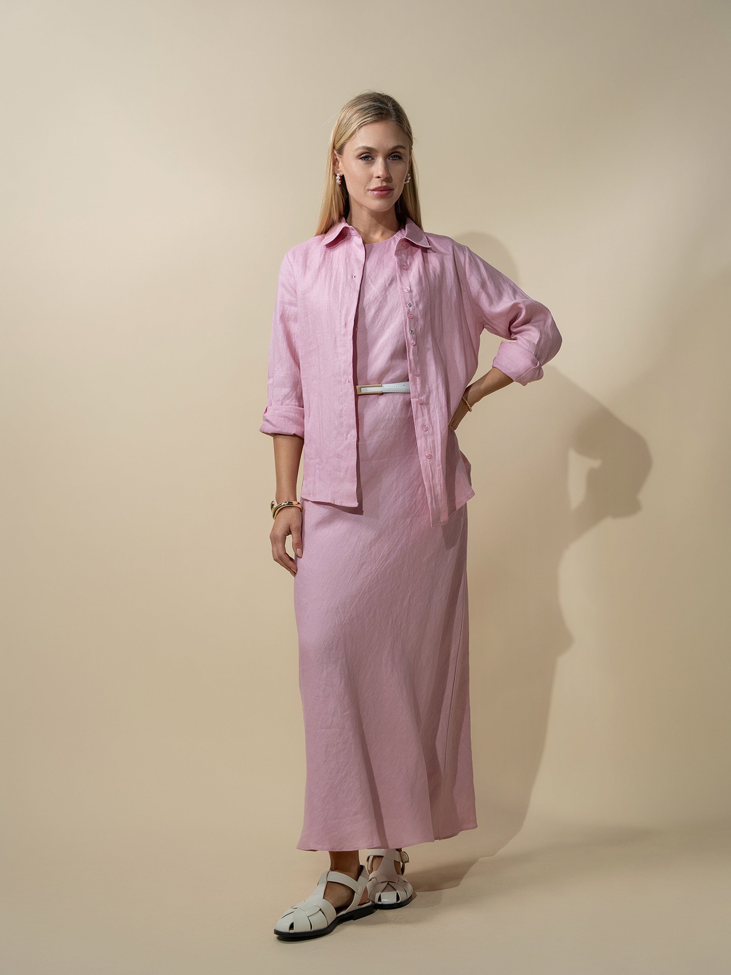 Linen Button Down Blouse-Blush