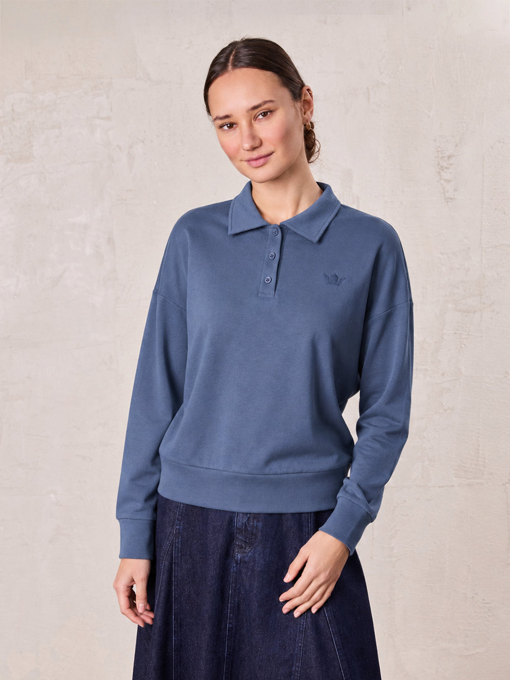 Collared Bomber Tee-Grey Blue