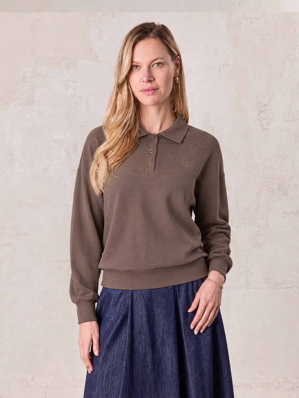 Collared Bomber Tee-Taupe