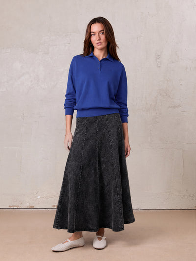 Paneled Flare Skirt 35"-Black Wash