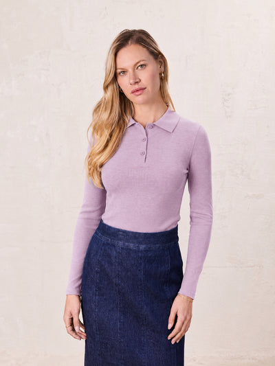 Heathered Collared Tee-Lavender