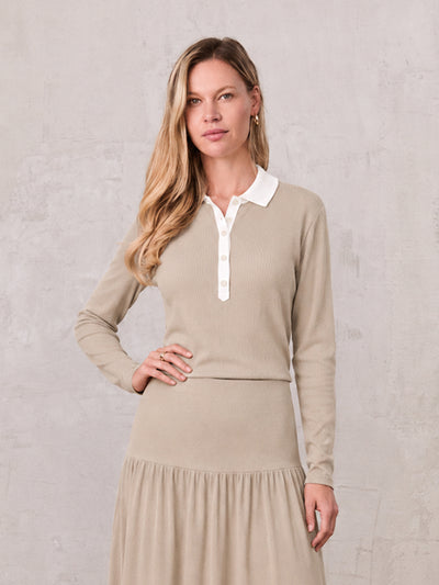 White Collar Polo-Tan