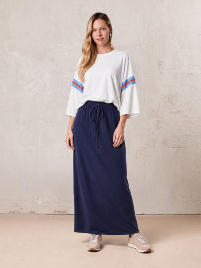 Straight Maxi Drawstring T-Shirt Skirt-Blue