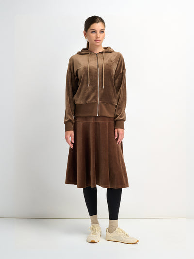 Velour Yoke Circle Skirt - Brown