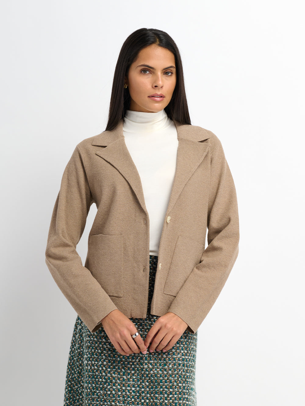 Knit Boxy Blazer - Camel
