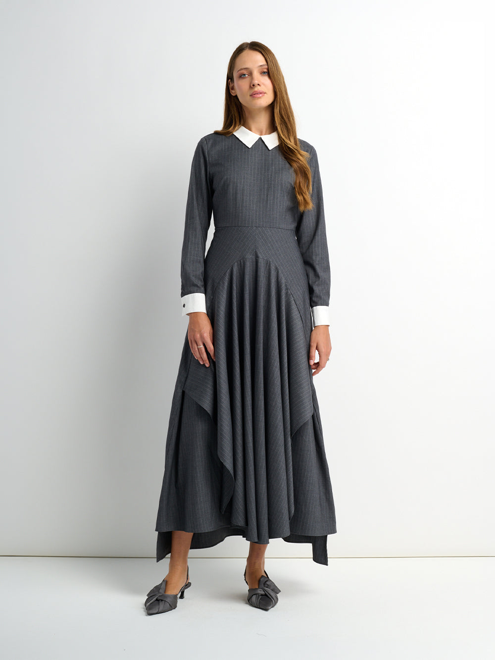 Pinstripe Overlay Dress - Grey Pinstripe