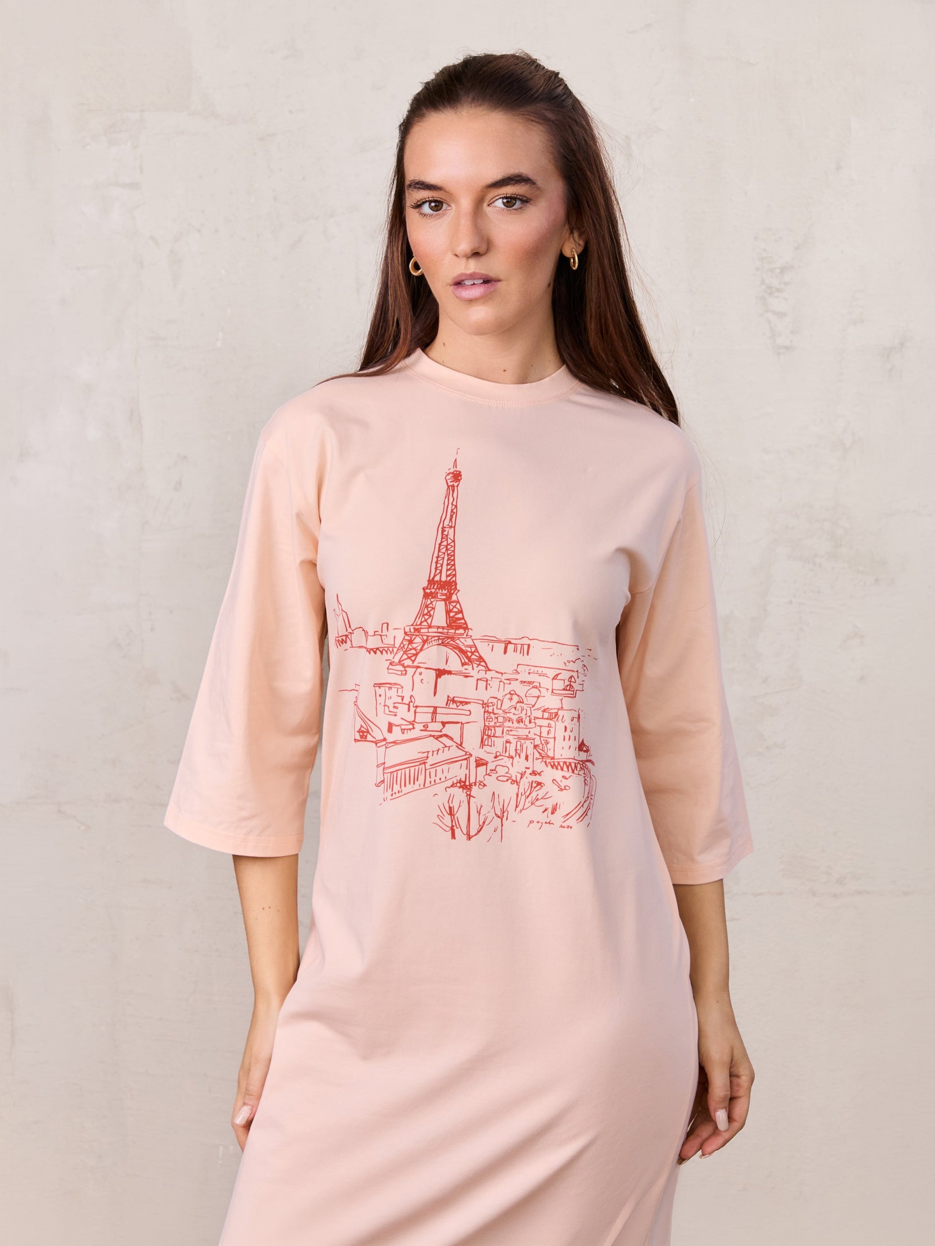 Maxi T-Shirt Dress-Yellow/Peach Tower
