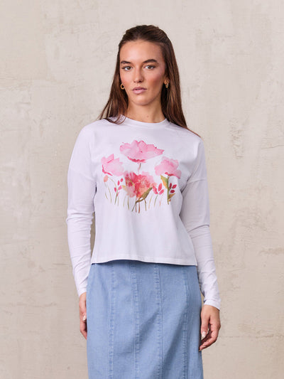 Motif Printed Tee-Pink Flower