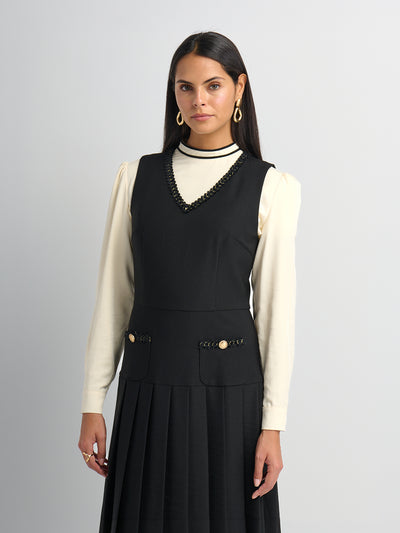 Black Trim Blouse - Cream