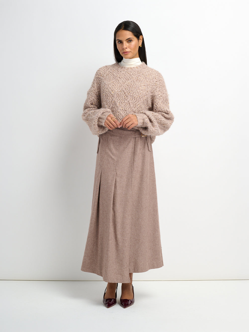 Buckle Pleat Skirt - Warm Taupe