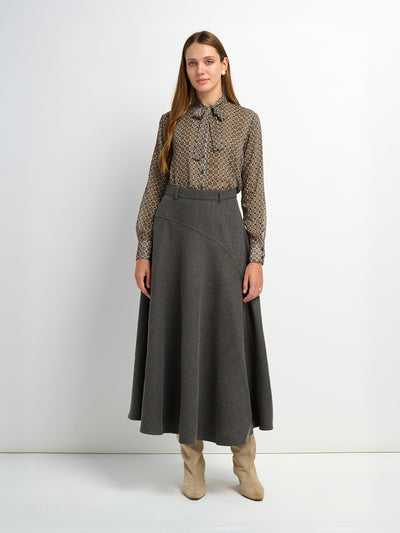 Curved Seam Full Skirt - Multi Herringbone