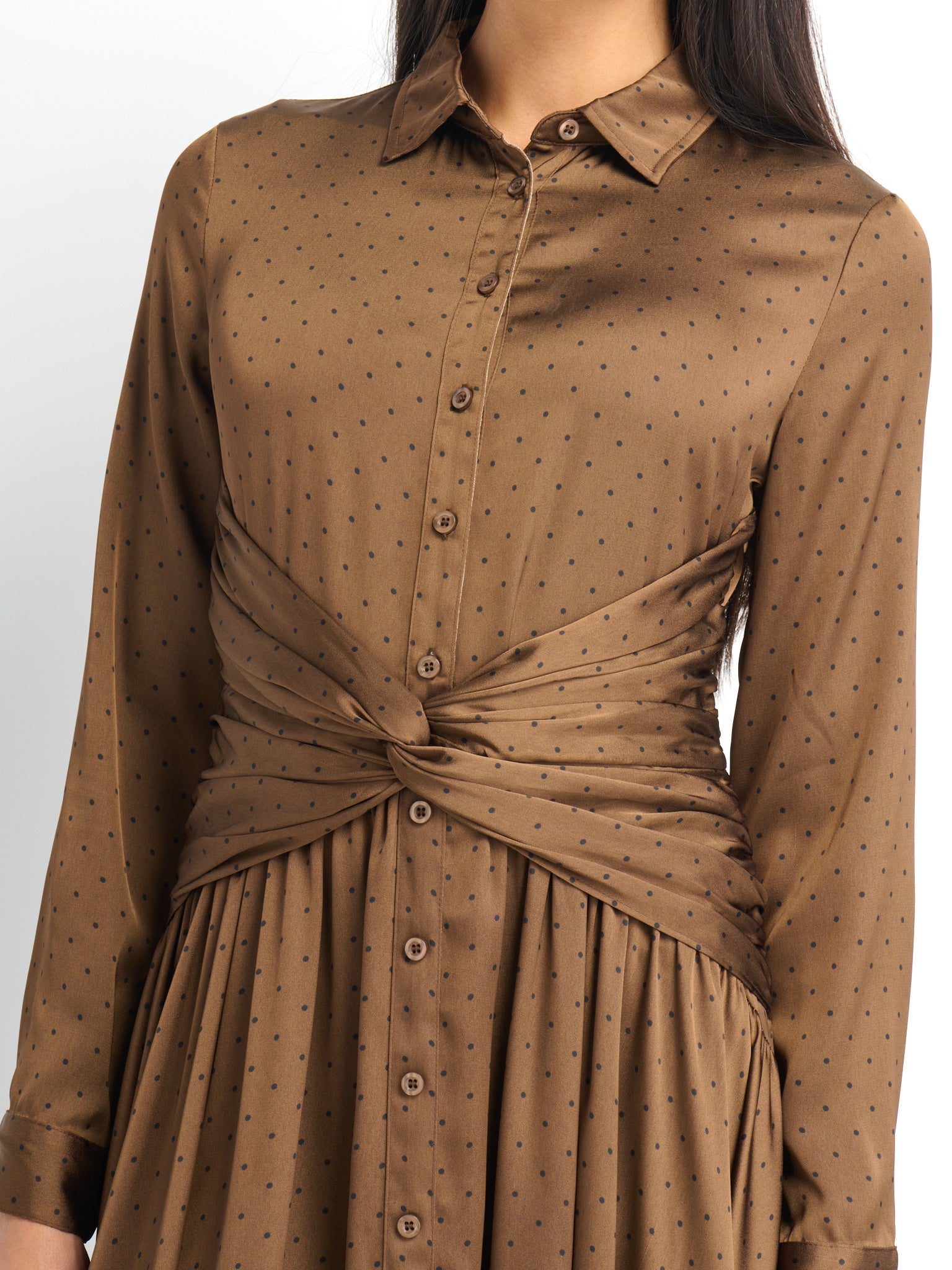 Waist Knot Maxi Shirtdress - Dark Brown