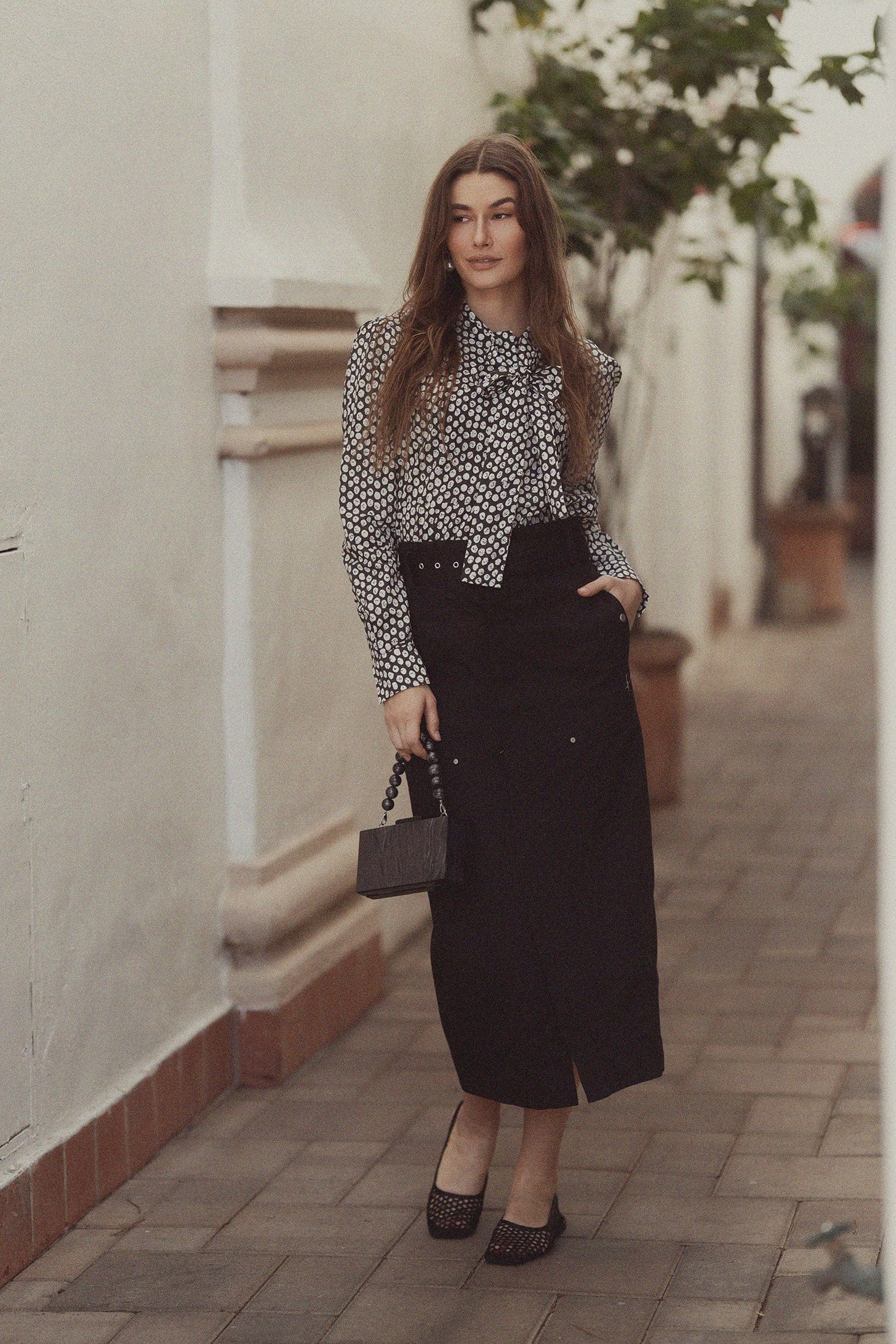 Belted Cotton Cargo Skirt-Black