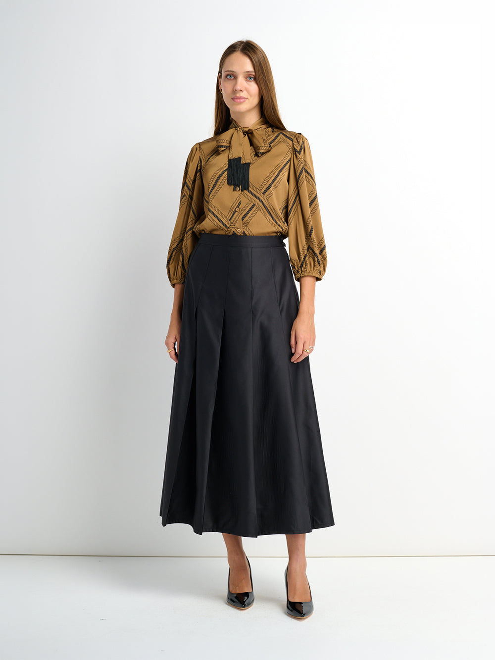 Lux Satin Pleated Skirt 35" - Black