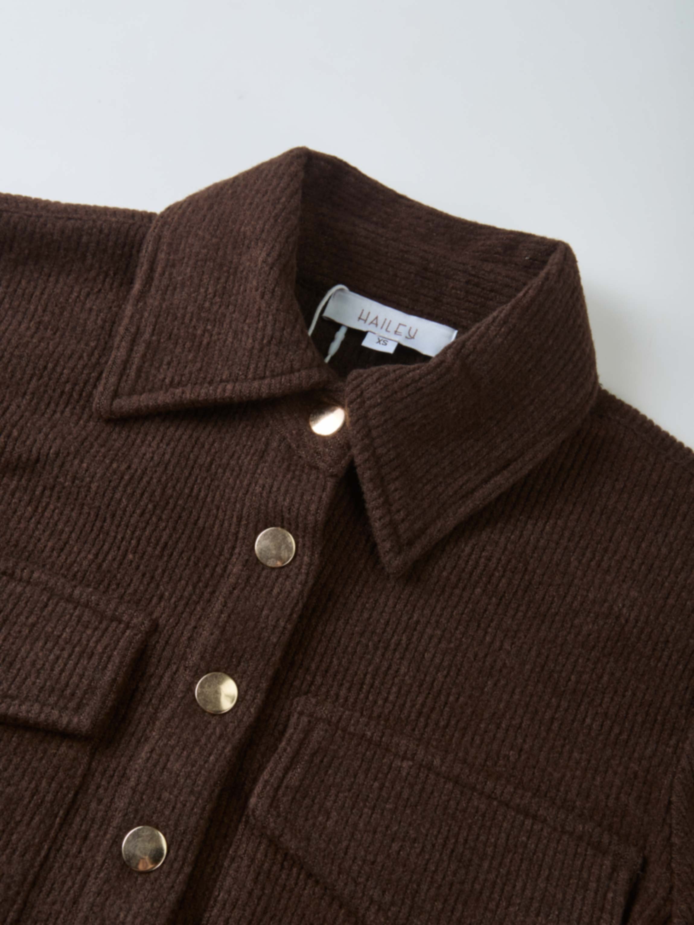 Soft Ribbed Crop Jacket - Dark Brown