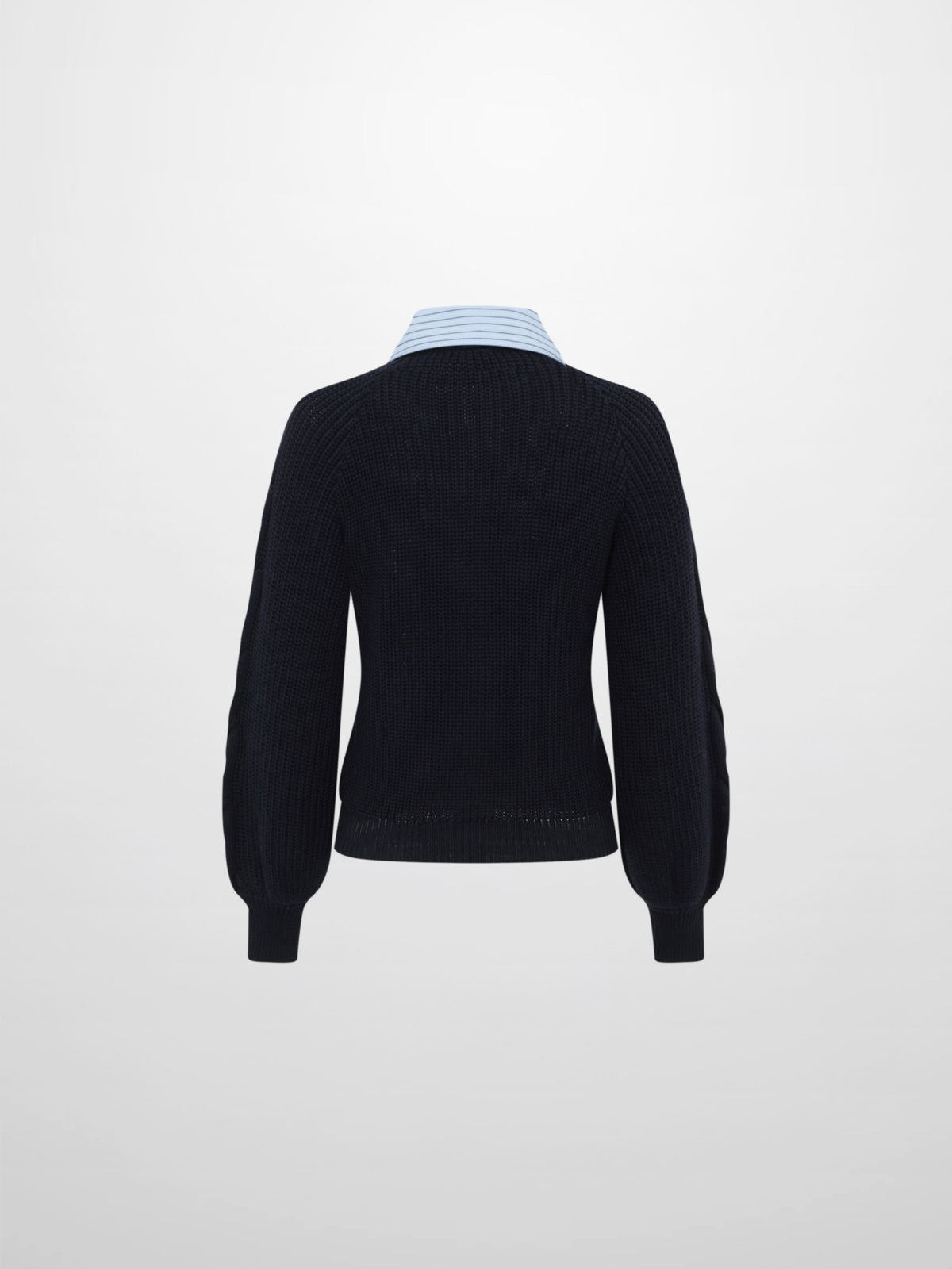 Shirt Collar Sweater - Navy/Light Blue Stripe