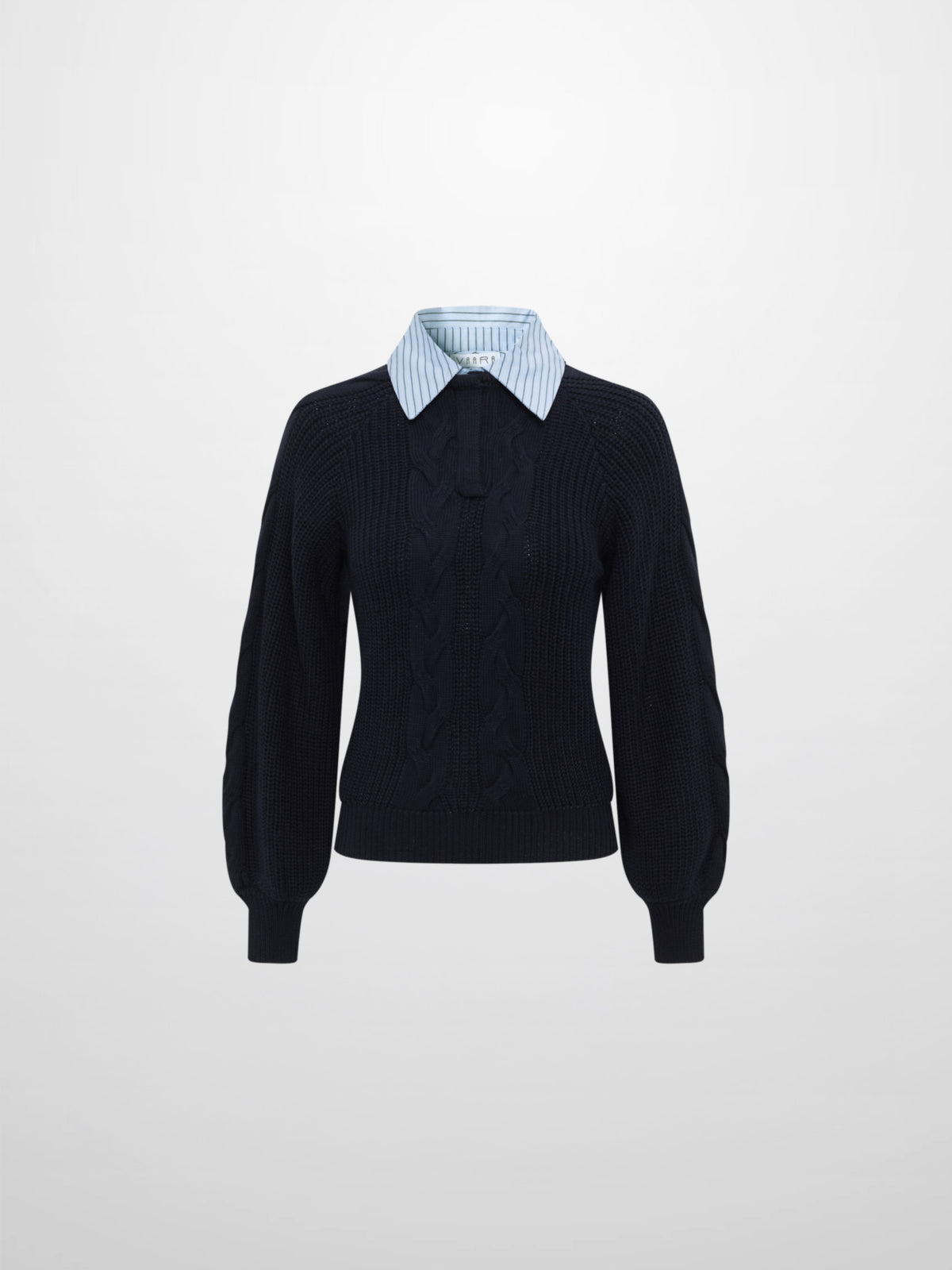 Shirt Collar Sweater - Navy/Light Blue Stripe