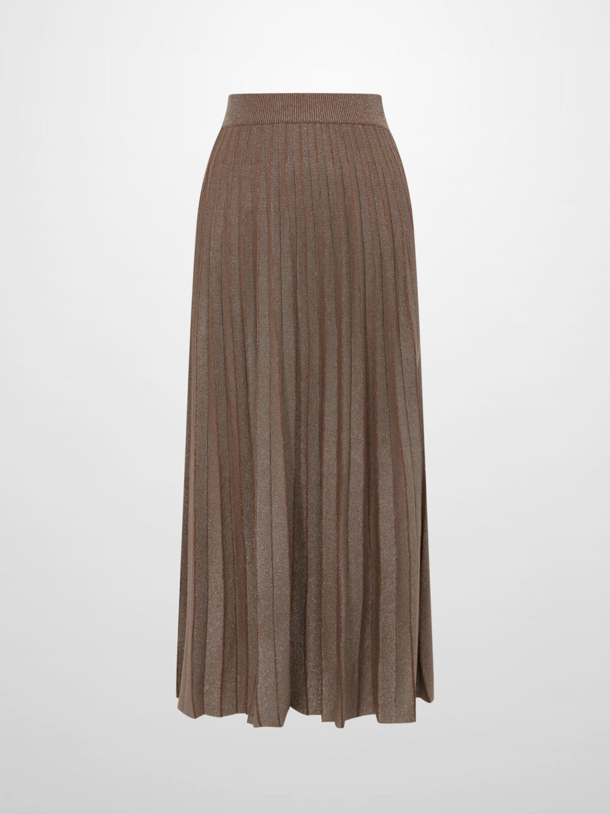 Lurex Pleat Knit Maxi Skirt - Brown