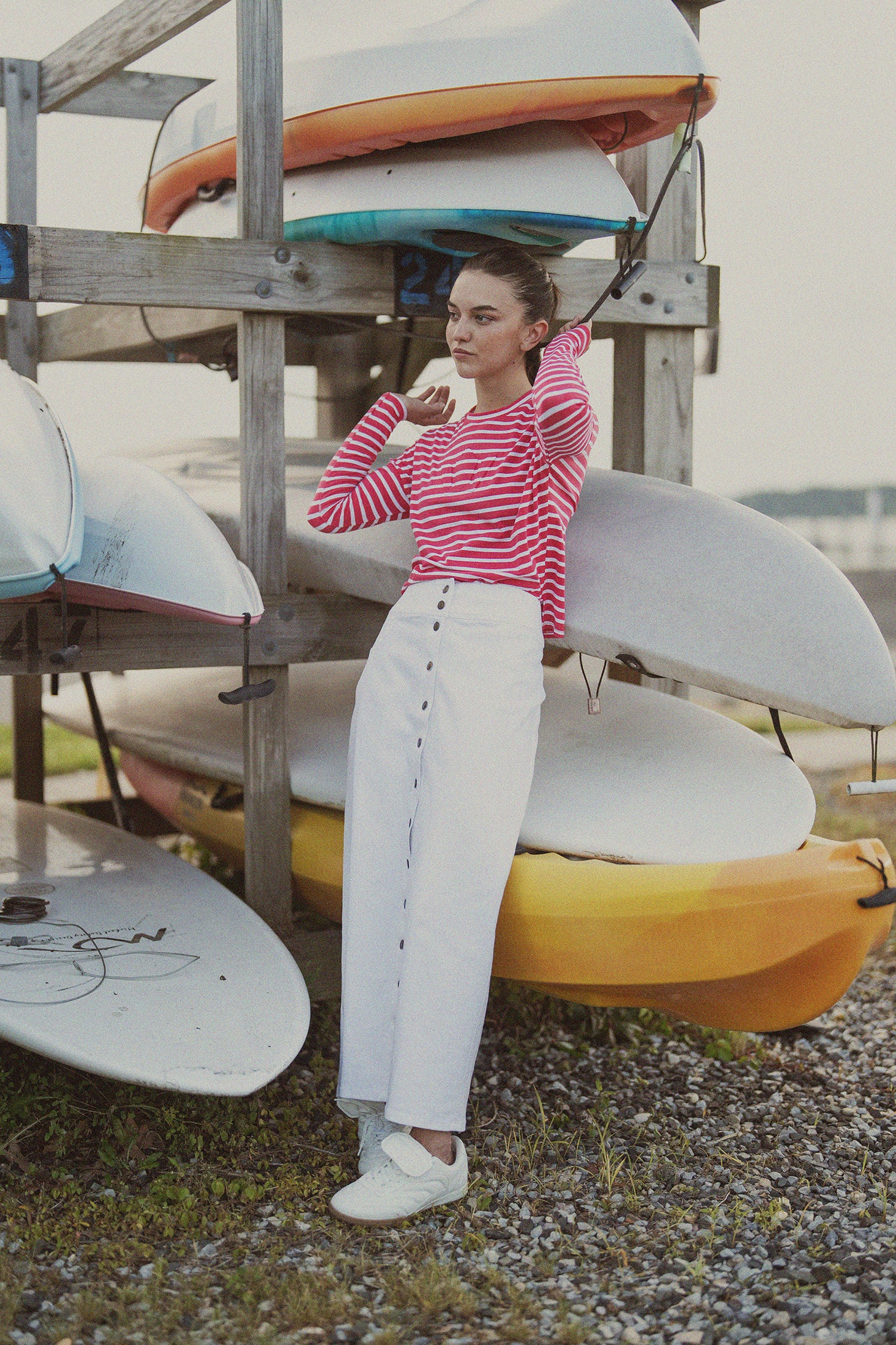 Button Down Denim Skirt-White